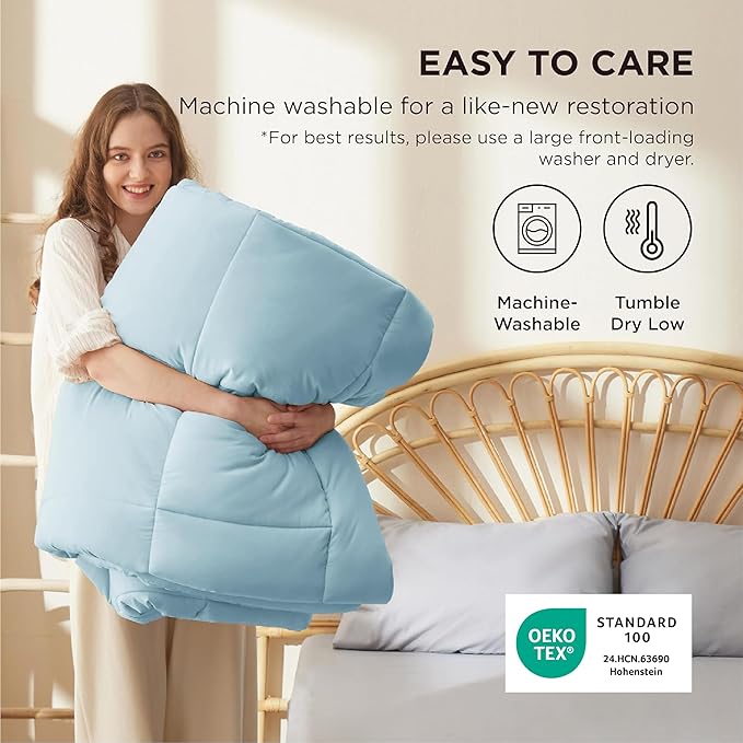 Bedsure Comforter Duvet Insert - Quilted Comforters Full Size, All Season Duvet, GentleSoft Down Alternative Bedding, with 8 Tabs, Gifts for Women/Men, Light Spa Blue, Full 86 x 82 Inches