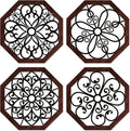 4 Pieces Thicken Rustic Wood Wall Decor Modern Farmhouse Wall Art Decor Wooden Hollow Carved Design Rustic Art for Living Room Bedroom Office Kitchen (Classic Style)