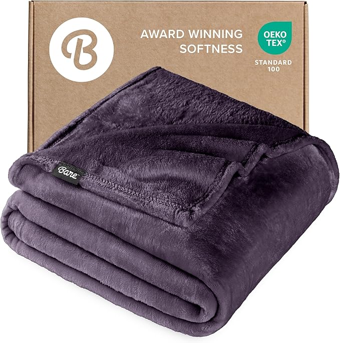 Bare Home Fleece Blanket - Full/Queen - Ultra-Soft Lightweight for Bed, Sofa, and Couch - Luxury Microplush - Cozy Warm Blanket (Full/Queen, Eggplant)