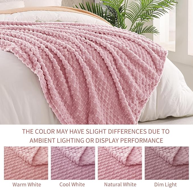 Exclusivo Mezcla Fleece Queen Blanket for Bed, Extra Large Fuzzy Dusty Pink Bed Blankets, Soft Cozy Plush Sofa Throws for All Seasons, 90x90 Inches