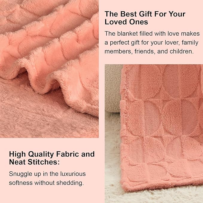 3D Circle Pattern 300 GSM Pink Throw Blankets for Bed - Fleece Throw Blankets for Women,Warm Twin Blanket, 60x80 Inches