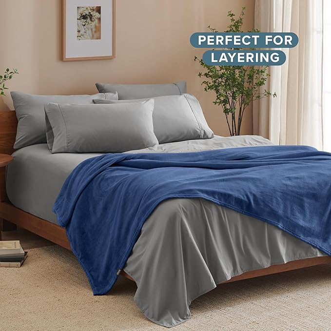 Bare Home Fleece Blanket - Throw/Travel - Ultra-Soft Lightweight for Bed, Sofa, and Couch - Luxury Microplush - Cozy Warm Blanket (Throw/Travel, Dark Blue)