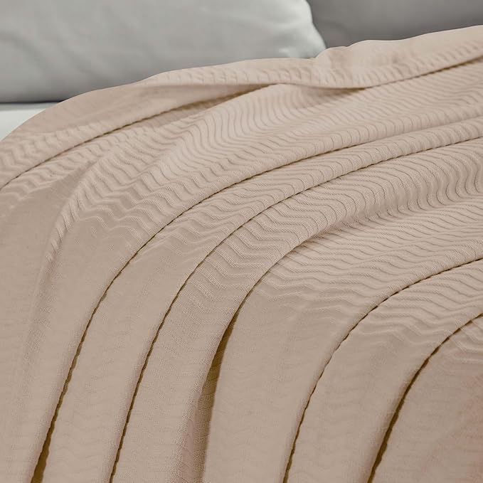Superior JENA Cotton Blanket, for Picnic, Beach, Traveling or Camping, Bedroom Decor, Essentials, Cover for Bed, Couch, Lounging, Textured Jacquard, Modern Chevron Woven Blanket, Full/Queen, Khaki