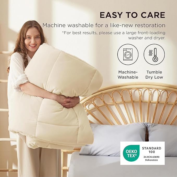 Bedsure Comforter Duvet Insert - Quilted Comforters Cal King Size, All Season Duvet, GentleSoft Down Alternative Bedding, with 8 Tabs, Gifts for Women/Men, Cream,Cal King 102 x 96 Inches