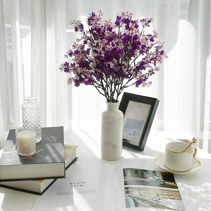 Mandy's Shades of Purple Artificial Baby’s Breath Flowers 6 Bundles Silk Gypsophila, 18.5 Inch European Style Modern Home Decor Centerpiece, Neutral Wedding Flower Arrangements