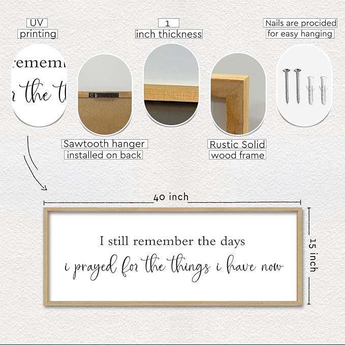I Still Remember the Days I Prayed Sign 40''×15'' Bible Verse Wall Decor Home Bedroom Scripture Large Rustic Farmhouse Inspirational Wood Framed Plaque Wall Hanging Art (Wood)