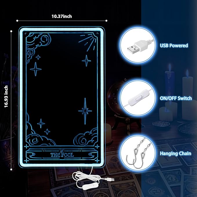 Kavaas Tarot Mirror Neon Sign - Ice Blue Mystical LED Neon Light for Occult Room Wall Decor, Witchy Art Spiritual Room Decor, Best Gifts for Fortune Teller, Tarot Enthusiast