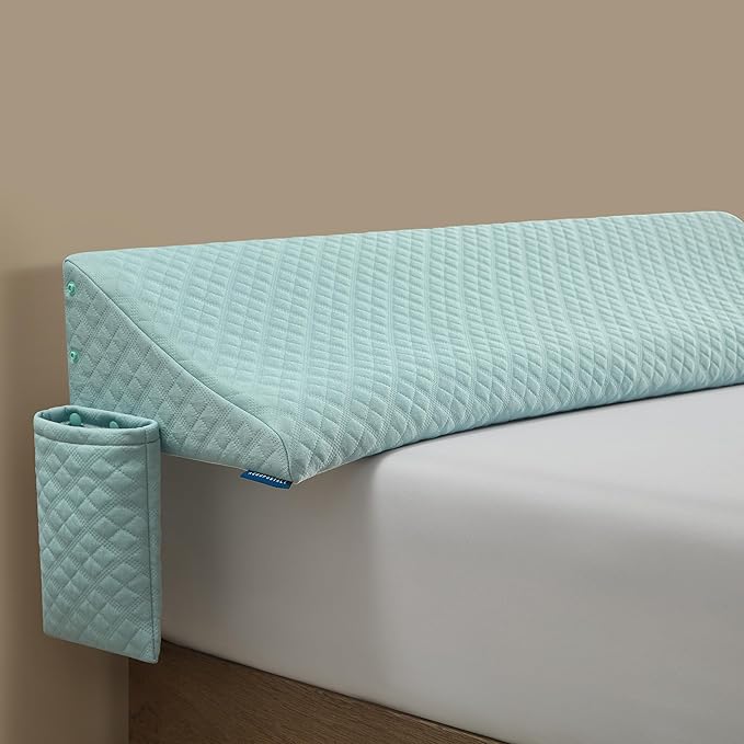 Aeropostale Foam-Filled Bed Wedge Pillow for Twin Beds – Dorm, Kids & Teen Rooms – Headboard Gap Filler with Side Pocket for Bedside Essentials, Mint
