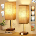 Table Lamp for Bedroom Set of 2, Bedside Lamps with 3 Color Temperatures Night Light, Lamp for Night Stands with AC Outlet and Square Shade, Pull Chain Small Desk Lamp for Living Room Home Decor