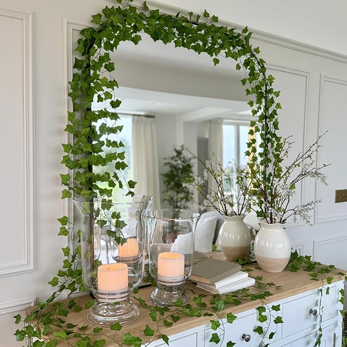 CQURE 36 Pack 252Ft Artificial Ivy Garland, Green Silk Leaves, 1.5-1.8 Inch Diameter, 7 FT Long Vines, 80 Leaves Each, Decor for Weddings, Home, Garden