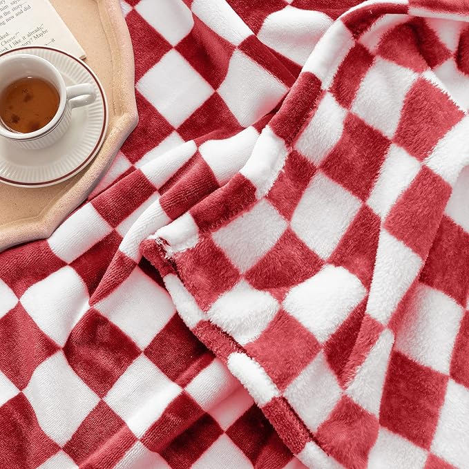LOMAO Throw Blankets Flannel Blanket with Checkerboard Grid Pattern Soft Throw Blanket for Couch, Bed, Sofa Luxurious Warm and Cozy for All Seasons (Red, 40"x60")