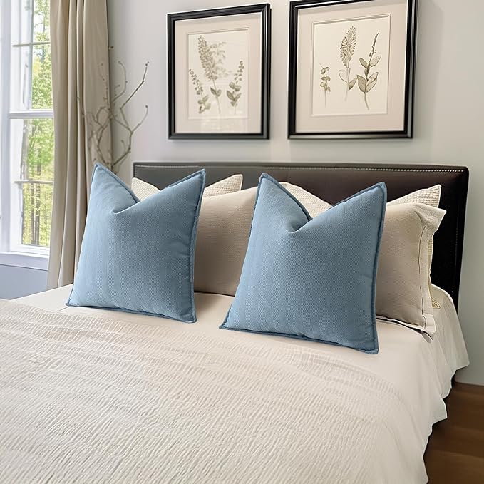 MIULEE Pack of 2 Light Blue Decorative Pillow Covers 24x24 Inch Soft Chenille Luxurious Couch Throw Pillows Farmhouse Cushion Covers Euro Shams Elegant Design for Sofa Bed Living Room Spring Decor
