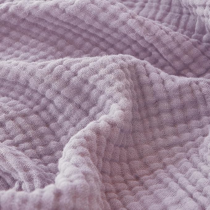 EMME Cotton Muslin Queen Blanket Bed Layering Bedspread Coverlet Breathable Gauze Soft Lightweight Adults (Heather Lavender, 90"x90")