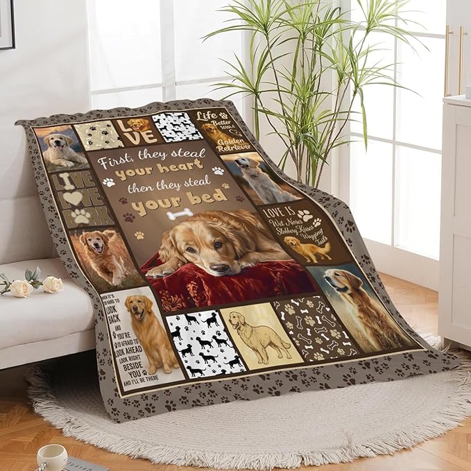 Golden Retriever Blanket for Girls Women Boys Men Adults Kids Soft Cozy Fleece Goldie Dog Pet Throw Blankets Gifts Warm Flannel Plush Lightweight Decor for Couch Bed Sofa 80"X60"