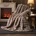 Amélie Home Faux Fur Throw Blanket, Ultra Soft Fuzzy Plush Bubble Blanket for Couch, Bed & Living Room, 60"x80", Cationic Bear Brown