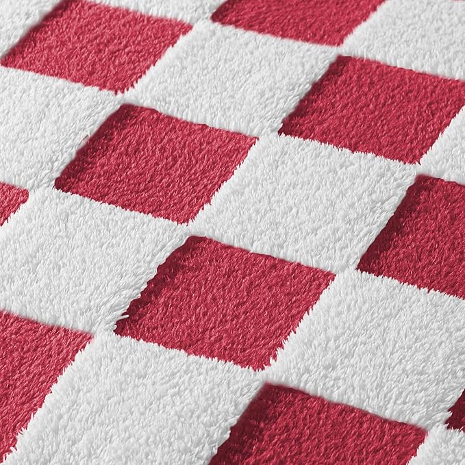 Exclusivo Mezcla Checkered Throw Blanket, Super Soft and Warm Fluffy Fleece Blanket for Couch, Sofa, Bed, Cute Plaid Pattern, Red, 50" x 60"