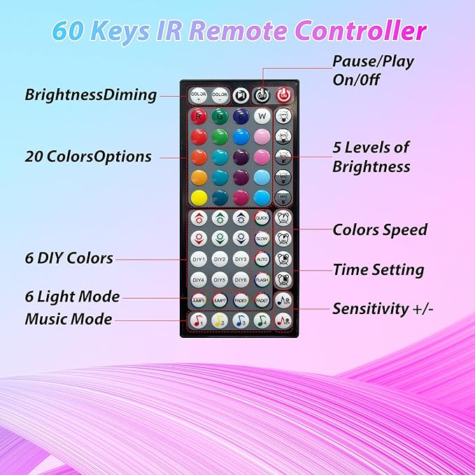 Led Lights for Bedroom 132ft (2 Rolls of 66FT), App & Remote Control Led Strip Lights with Music Sync, Dimmable RGB Color Changing Lights for Bedroom with Timer, Ideal for Party, Gaming,