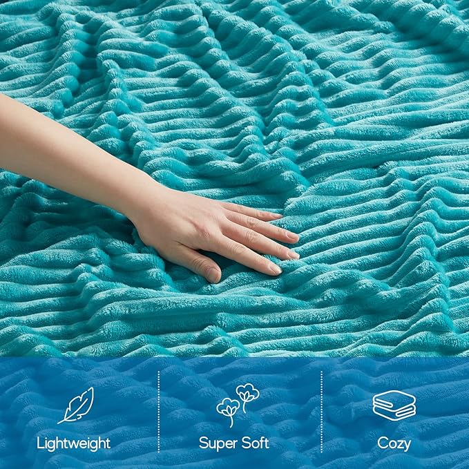 Nestl Blanket Twin Size for Bed - Cozy Warm Fuzzy Blankets for Women, Plush Small Fleece Throws for Girls - Teal Blue, 66 x 90 Inches