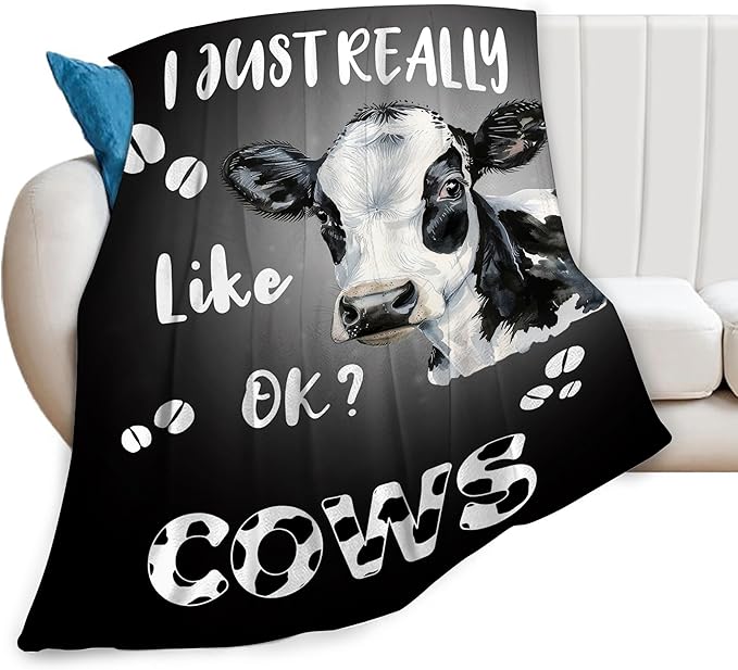 Cow Throw Blanket - Soft Plush Fleece Farm Animal Bedding Blankets- Cozy Cow Print Stuff Gifts for Women Girls Kids Adults 40"X50"