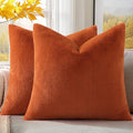 Pallene Faux Fur Plush Throw Pillow Covers 18x18 Set of 2, Soft Fluffy Couch Pillow Covers for Living Room, Rust