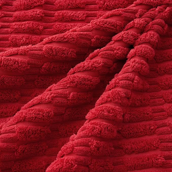 MIULEE Pack of 4 Christmas Red Corduroy Decorative Throw Pillow Covers 20x20 Inch Soft Boho Striped Pillow Covers Modern Farmhouse Home Decor for Sofa Living Room Couch Bed