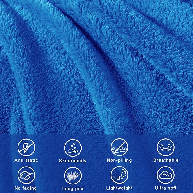 Exclusivo Mezcla King Size Blanket for Bed, Super Soft Velvet Plush Fleece Blankets, Fuzzy Cozy and Warm for Winter, 90x104 Inches, Cobalt Blue