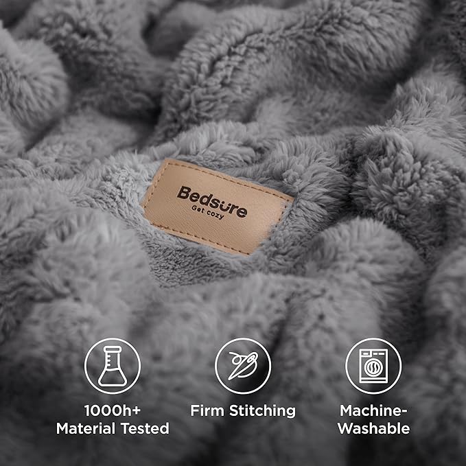 Bedsure 3D Fleece Bubble Blanket - GentleSoft Grey King Blanket for Bed Sofa Room Decor - Luxury Soft Cozy Gifts for Women, Lightweight, All Seasons, Grey, 108"×90"