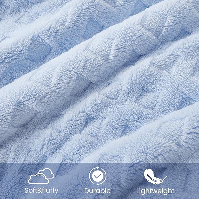 Cozy Bliss Ultrasoft Waffle Throw Blanket, Fluffy Cute Plush Blanket for Couch, Bed, Modern Home Accent, Portable for Picnic or Outdoor, Light Blue, 108"x90"