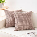 Aegero Pack of 2 Corduroy Decorative Throw Pillow Covers 20x20 Inch Soft Striped Pillow Covers Modern Farmhouse Home Decor for Sofa Living Room Couch Bed（Light Brown）