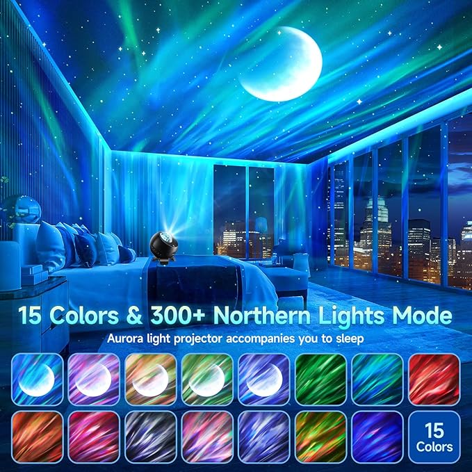Northern Galaxy Light Projector, 300+Modes & 5 Films Star Projector, 15 White Noise & Bluetooth Moon Galaxy Projector, Teen Girl Gifts Trendy Stuff, Gifts Star Lights for Ceiling, Bedroom Decor