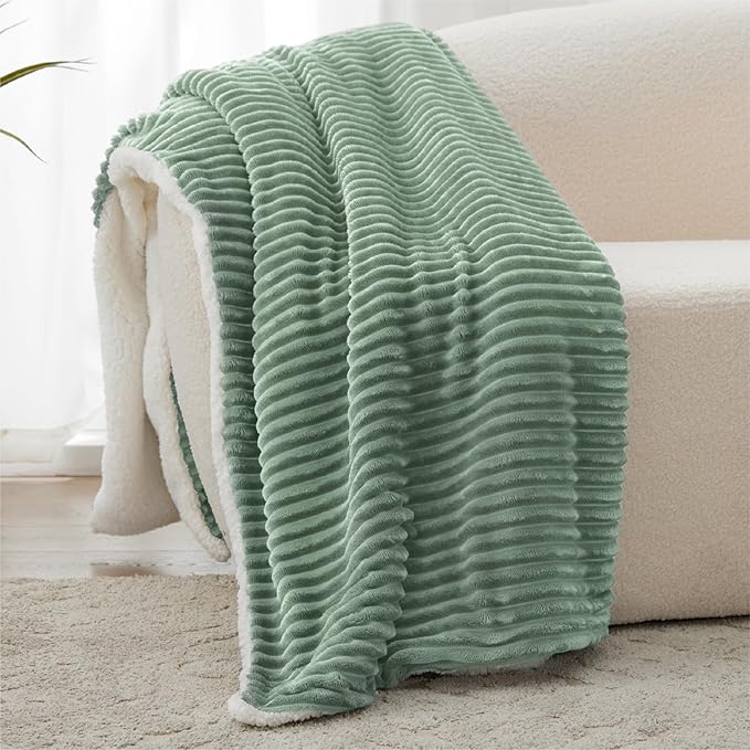 Sherpa Blankets Queen Size - Fleece Queen Blanket for Bed, Soft and Warm Throw Blanket for Winter, 90" x 90", Sage Green