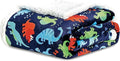 Elegant Comfort Luxury Dinosaur Sherpa Throw Blanket Ultra -Soft Cozy Velvet Cute Dino Fleece Throw-Micromink Sherpa - Cute Birthday Gift for Boys and Girls Kids, Sherpa Reversible Blanket- Navy Dino