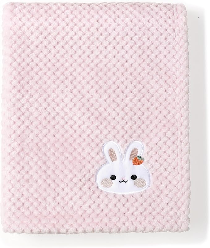 CREVENT 30''X40'' Cute Cozy Fluffy Warm Baby Blanket for Girls Infants Toddlers' Bedding Crib Cot Stroller, Baby Shower Birthday Newborn's Gift Pink- Bunny