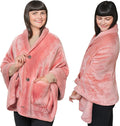 Premium Double Layer Wearable Blanket for Women -No Sleeves- Shawl with Pockets- Wrap Blanket- Gifts for Grandma (Powder Pink)