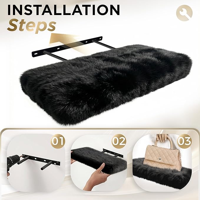 2 Pack Floating Shelves for Wall, Shelf with Fluffy Soft Black Shag Cover, Wall Mounted Shelves for Bedroom, Living Room, Suitable for storing valuable collectibles, bags, jewelry, high heels