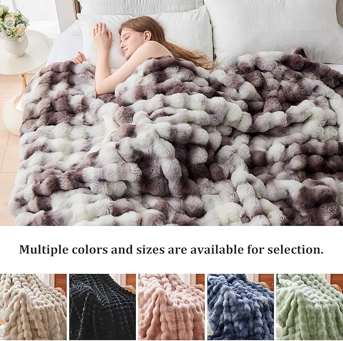 Faux Fur Twin Blanket for Couch, 1000 GSM Cozy Fuzzy Fluffy Soft Plush Thick Bubble Sherpa Blanket for Sofa Bedroom Living Room, Mothers Day Birthday Gifts for Women Home Decor