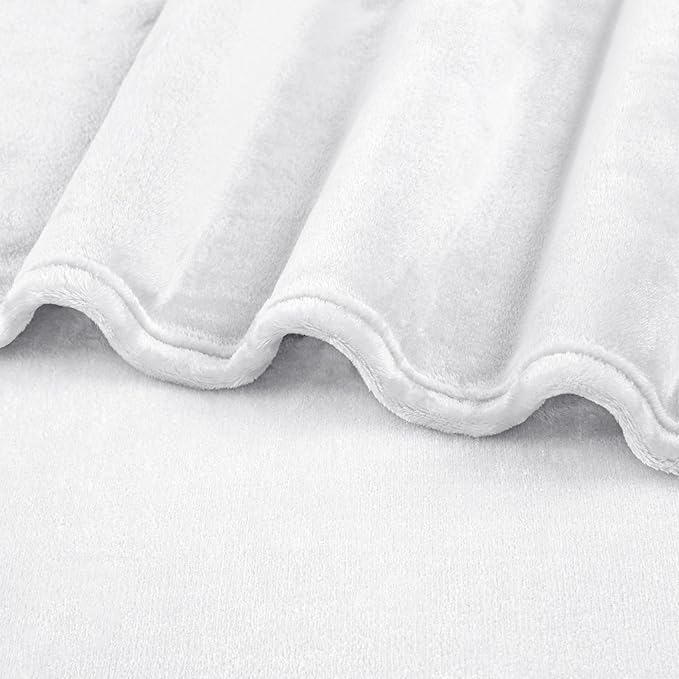 PAVILIA White Fleece Throw Blanket for Couch Twin Size, Super Soft Fuzzy Flannel Throw for Sofa, Luxury Plush Microfiber Blanket Twin Bed, Home Decorative Velvet Gift Blanket, 60x80