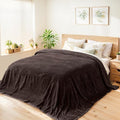 Vessia Flannel Fleece Queen Size Blanket(90x90 inch), 300GSM Cozy Brown Stripe Bed Blanket for Couch, Sofa and Bed, Warm and Soft Chocolate Microfiber Ribbed Decor for All Season