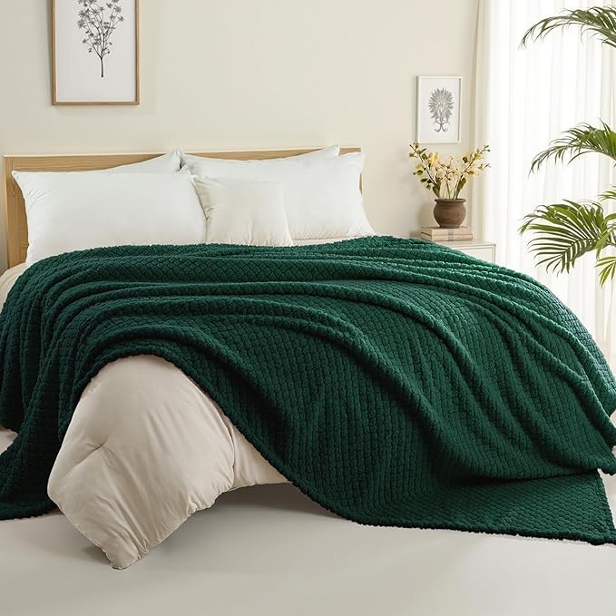 Exclusivo Mezcla Fleece Throw Blanket for Couch and Bed,Extra Soft Warm Decorative Fuzzy Throws for Women,Lightweight Cozy Blankets Size 50x60 Inches, Forest Green