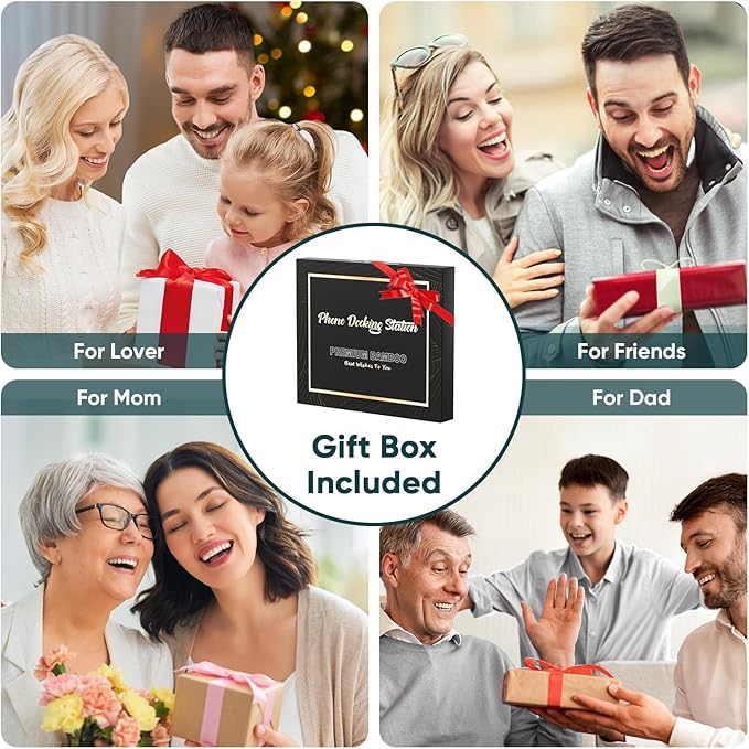 Valentine's Day Gifts for Men Wood Phone Docking Station with Separate Phone Stand, Bedside Desk Organiser with Phone and Key Holder Anniversary Birthday Presents for Dad Husband Boyfriend Son Brown