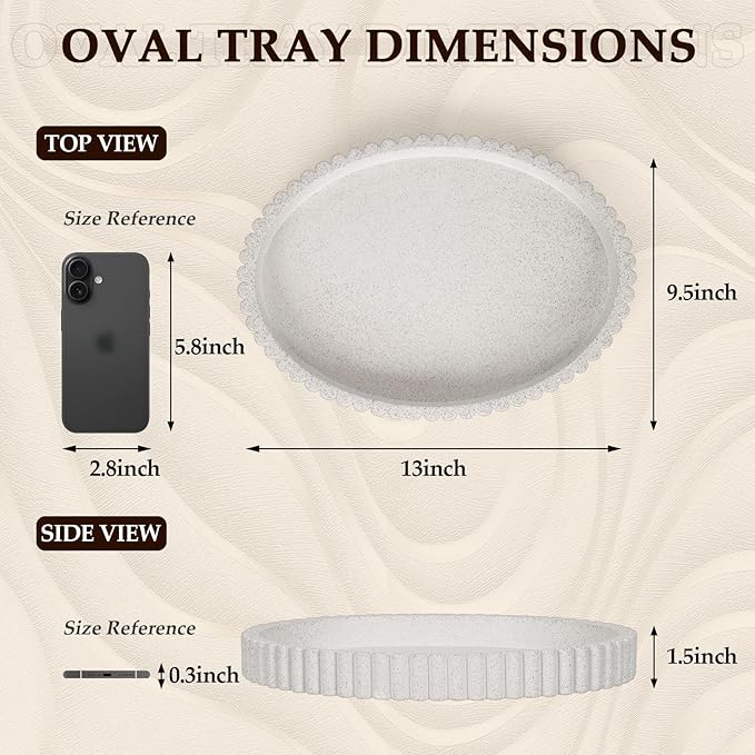 Oval Tray for Coffee Table Decor, 13" Concrete Coffee Table Trays, Table Centerpieces Decorative Tray for Home Decor, Modern Decorative Centerpiece Trays, Granite
