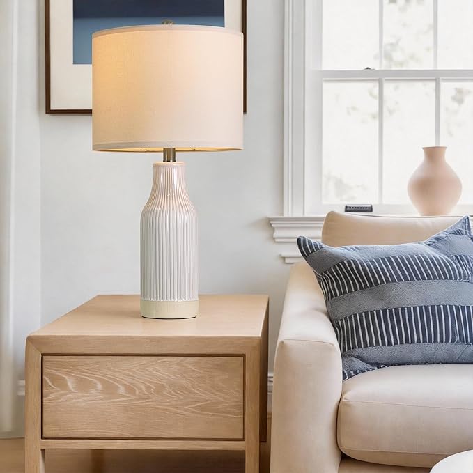 23.75 inches Modern Ceramic Table Lamp Set of 2 for Living Room, Farmhouse Bedside Nightstand Lamp for Bedroom Home Office Dorm