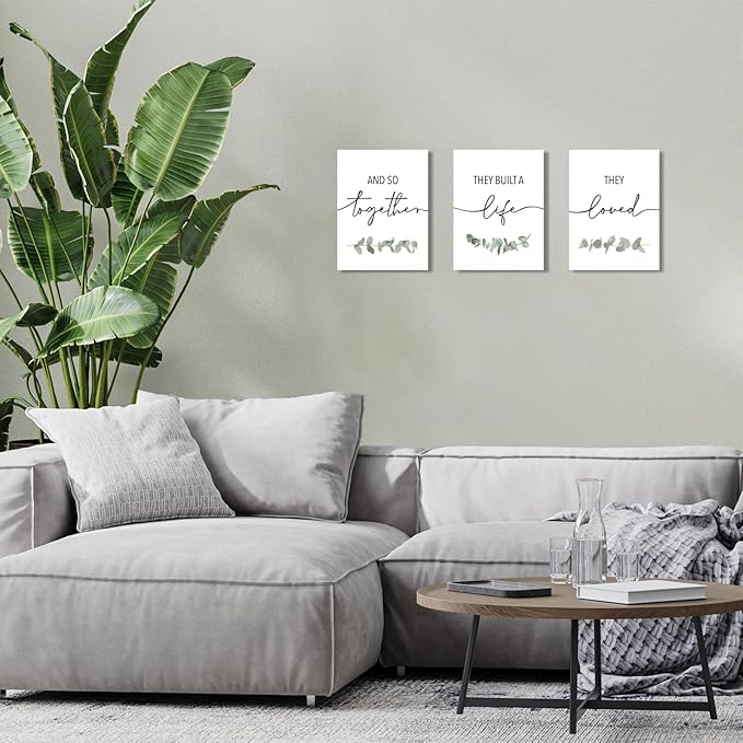 And So Together They Built A Life They Loved Wall Decor: 3 Piece Eucalyptus Pictures Wall Art Canvas Prints 12"x16",Sage Green Botanical Decor for Modern Farmhouse Living Room Master Bedroom