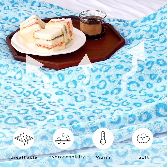 Blue Throw Blanket for Bed - Cheetah Print Blanket Soft Fuzzy Fleece Leopard Blankets for Sofa Couch Home Decor - Blue Birthday Gifts for Women Girls Kids