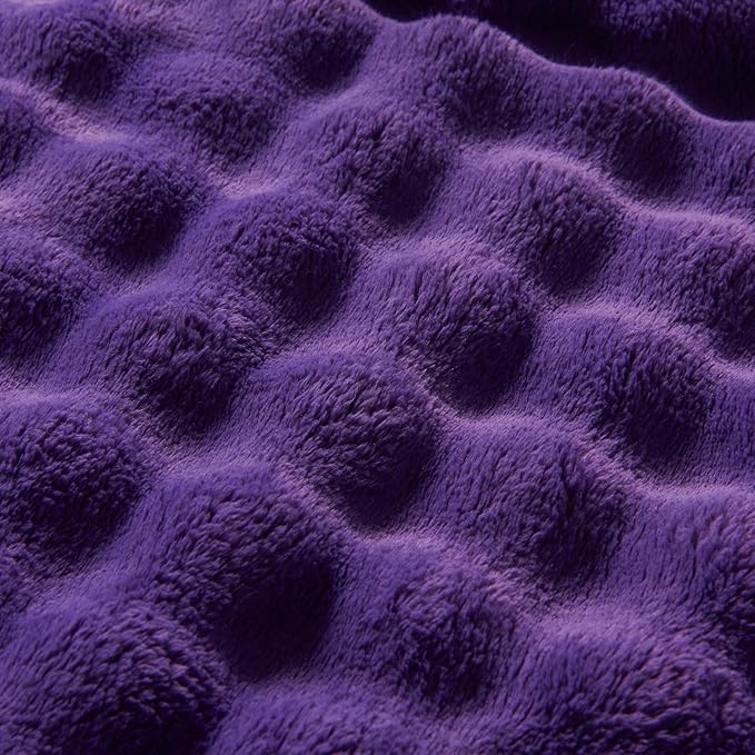 NEWCOSPLAY Queen Blanket for Couch Purple Super Soft Flannel Fleece 3D Bubble Lightweight Bed Blanket All Season Use (Purple, Queen(90"x90"))