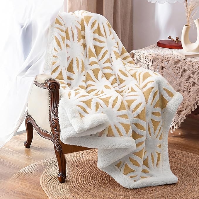LOMAO Sherpa Fleece Blanket Easter Gifts for Mom Cozy Soft Throw Blanket for Women Men Dual Sided Couch Sofa Bed Blanket (Yellow, 60''x80'')