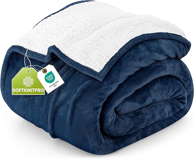 Utopia Bedding Sherpa Blanket California King Size (Navy, 102x96 Inches) - Soft Lightweight Plush Fleece Reversible Blanket for Bed, Sofa, Couch, Camping and Travel