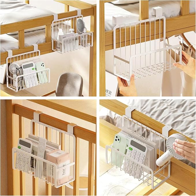 Cabinet Door Organizer, Over Cabinet Hanging Basket + 2 Adhesive Wall-Mounted Bins, White Metal & PP, No-Drill Space Saver for Kitchen, Bathroom, Under Sink, Office, Refrigerator, Bedside
