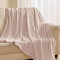 Super Soft Flannel Throw Blanket 50x60 Inches, Premium Checkered Jacquaed Silky Fleece Lightweight Bed Blanket All Season Use, Light Camel, 50"x60"