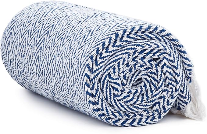 Americanflat 50x60 Throw Blanket - Soft and Breathable Cotton Throw Blanket for Couch, Bed, Chair - Decorative Blankets Perfect for Home, Office, or Outdoor Use - Blue and White Herringbone Design